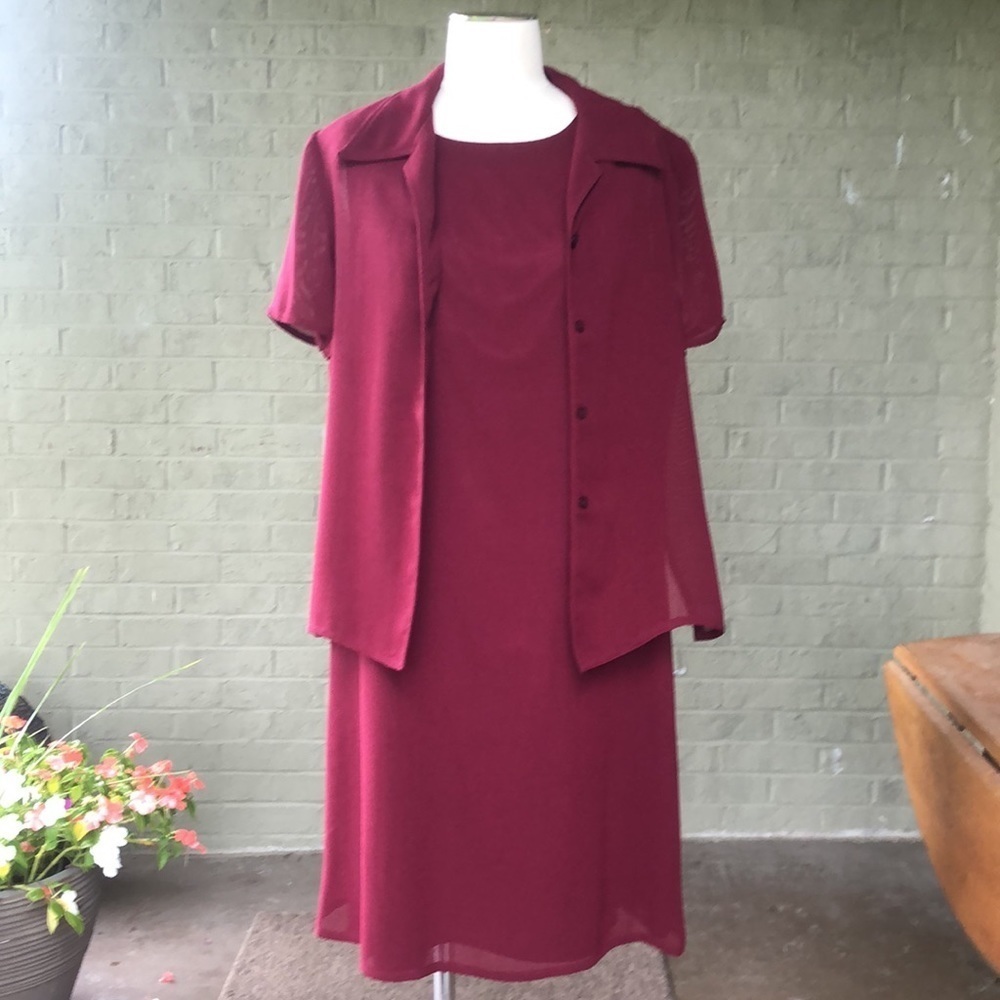 90S 2 Piece Womens Burgundy Dress and Jacket